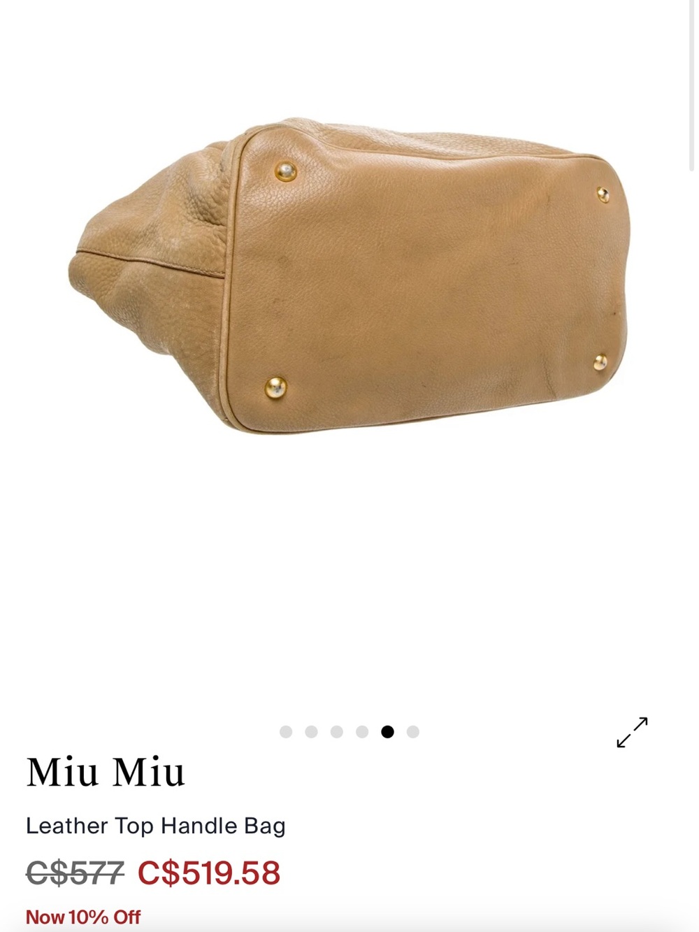 Miu Miu Olive Taupe Pebbled Leather Top Handle Tote - Picture 4 of 7